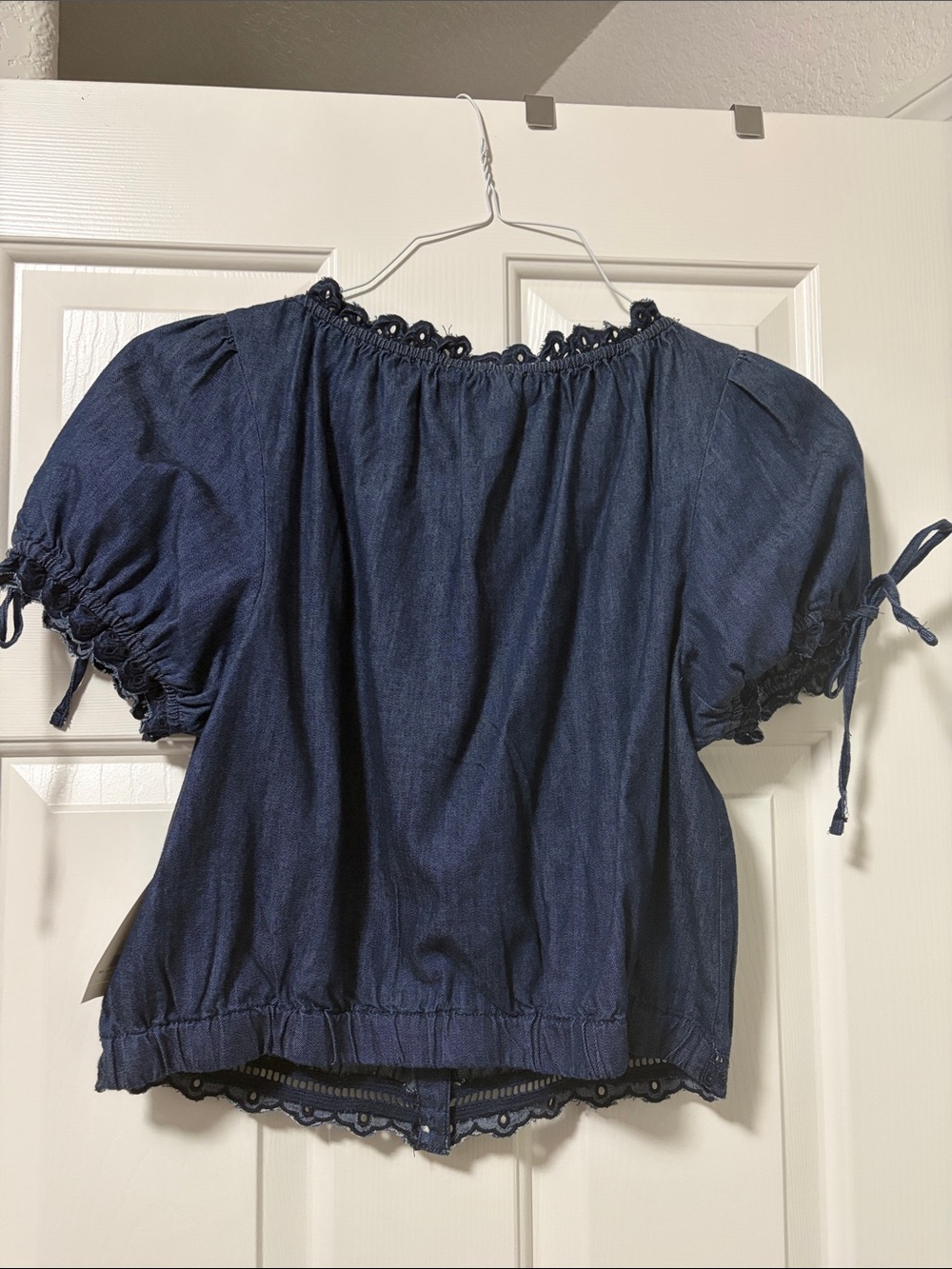 Madewell Navy Embroidered Button-Front Peasant Blouse - Picture 3 of 4